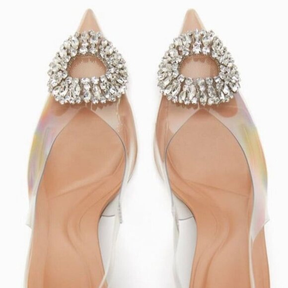 Zara Clear Vinyl Pumps with Crystal Brooch - Picture 1 of 5